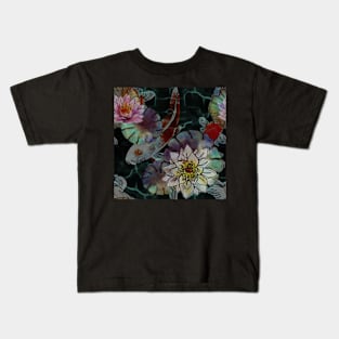 Lotus flowers black koi fish Kids T-Shirt